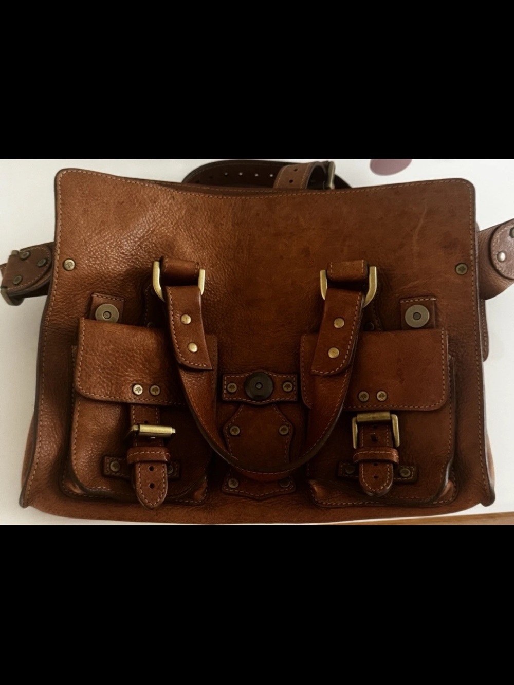 Mulberry Brown Leather Satchel with Buckle Details